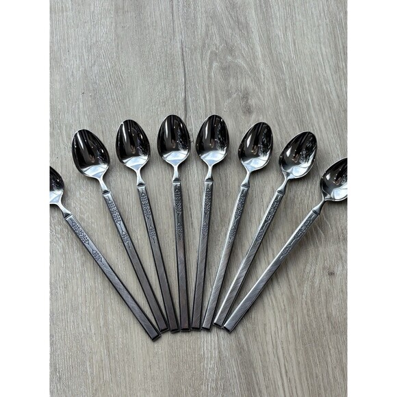 Vintage Salem Stainless Scrolls Iced Tea Spoons 7.5" Set of 8 Japan MCM Rare - Picture 8 of 14